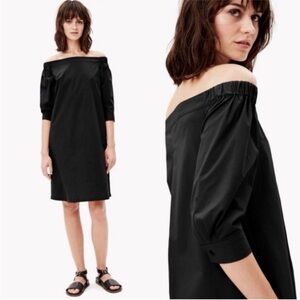 Theory Zizinna Black Cotton Poplin Off Shoulder Dress Size 6